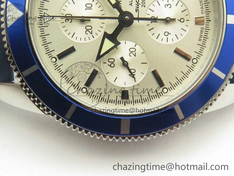 Superocean Heritage ii Chrono 46 SS OMF 1:1 Best Edition Blue Bezel White Dial on Blue Rubber Strap A Unisex 5626