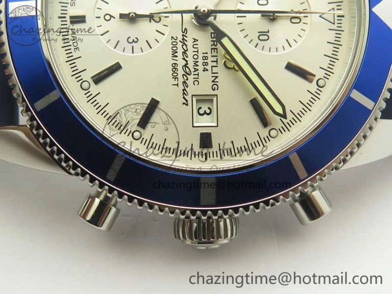 Superocean Heritage ii Chrono 46 SS OMF 1:1 Best Edition Blue Bezel White Dial on Blue Rubber Strap A Unisex 5626