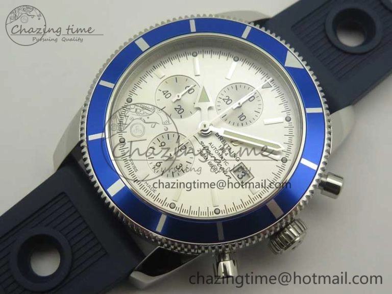 Superocean Heritage ii Chrono 46 SS OMF 1:1 Best Edition Blue Bezel White Dial on Blue Rubber Strap A Unisex 5626