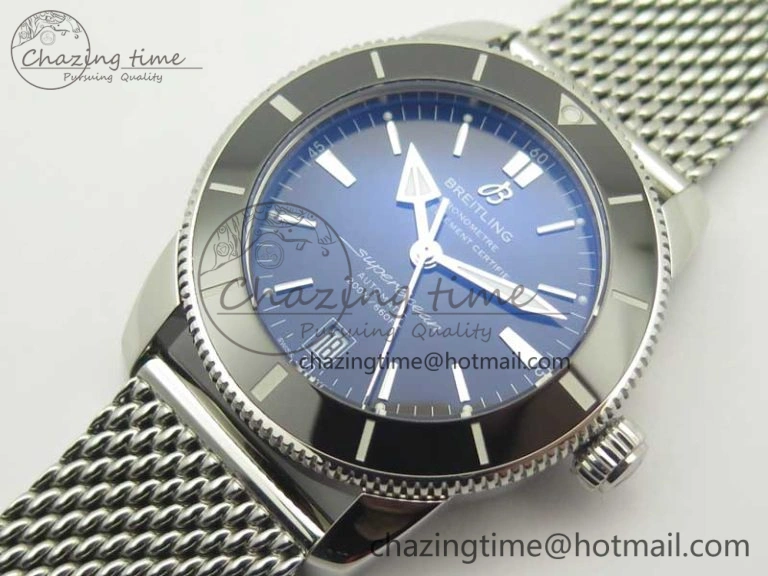 Superocean Héritage II 42 SS GF 1:1 Best Edition Black Ceramic Black Dial on SS Mesh Bracelet MIYOTA Breathable 5633