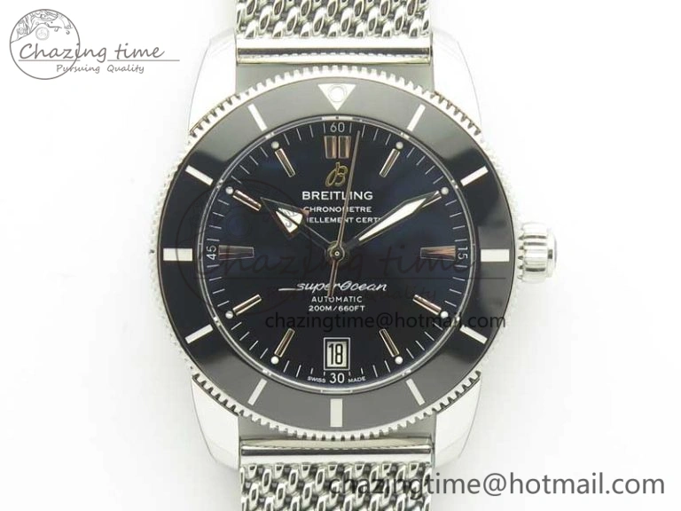 Superocean Héritage II 42 SS GF 1:1 Best Edition Black Ceramic Black Dial on SS Mesh Bracelet MIYOTA Breathable 5633