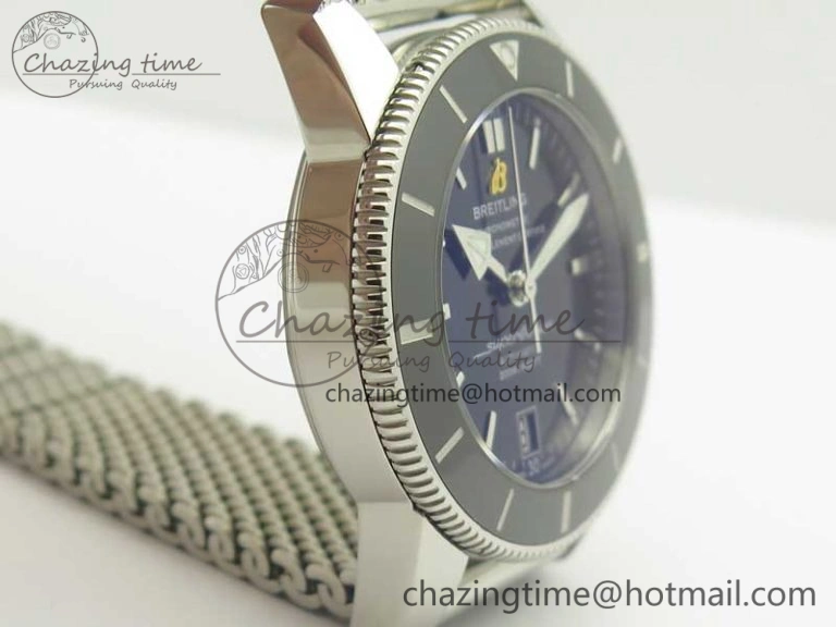 Superocean Héritage II 42 SS GF 1:1 Best Edition Black Ceramic Black Dial on SS Mesh Bracelet MIYOTA Breathable 5633