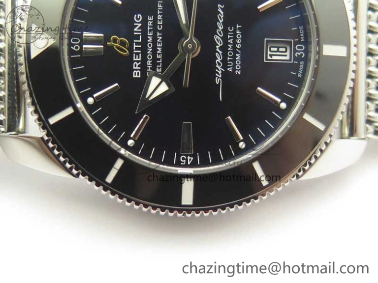 Superocean Héritage II 42 SS GF 1:1 Best Edition Black Ceramic Black Dial on SS Mesh Bracelet MIYOTA Breathable 5633