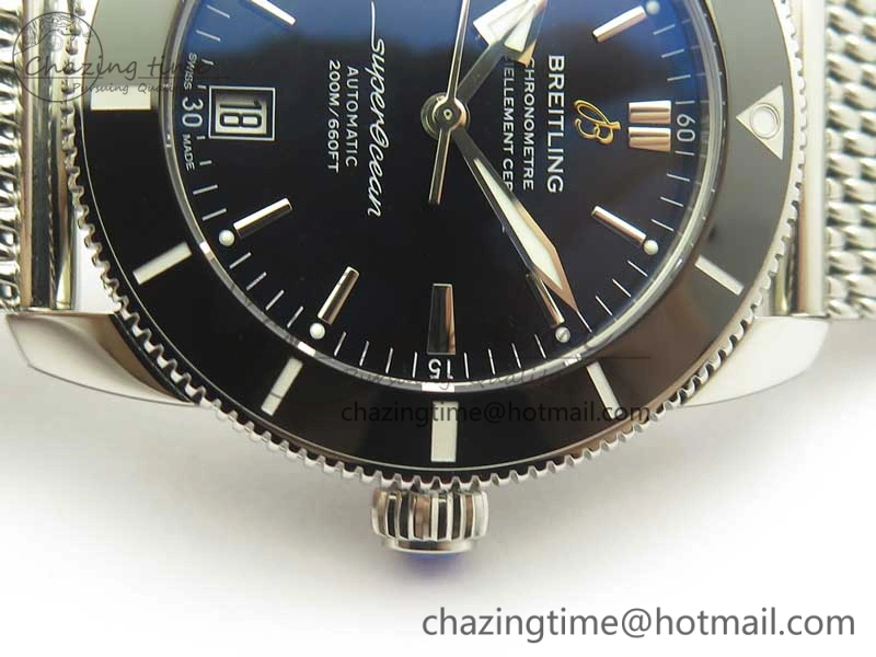 Superocean Héritage II 42 SS GF 1:1 Best Edition Black Ceramic Black Dial on SS Mesh Bracelet MIYOTA Breathable 5633