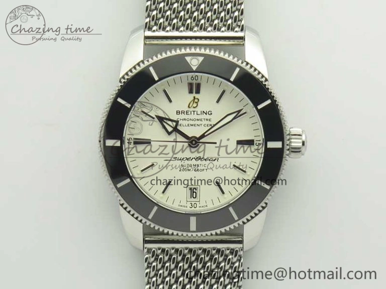 UrbanStyle Superocean Héritage II 42 SS GF 1:1 Best Edition Black Ceramic White Dial on SS Mesh Bracelet MIYOTA 5628