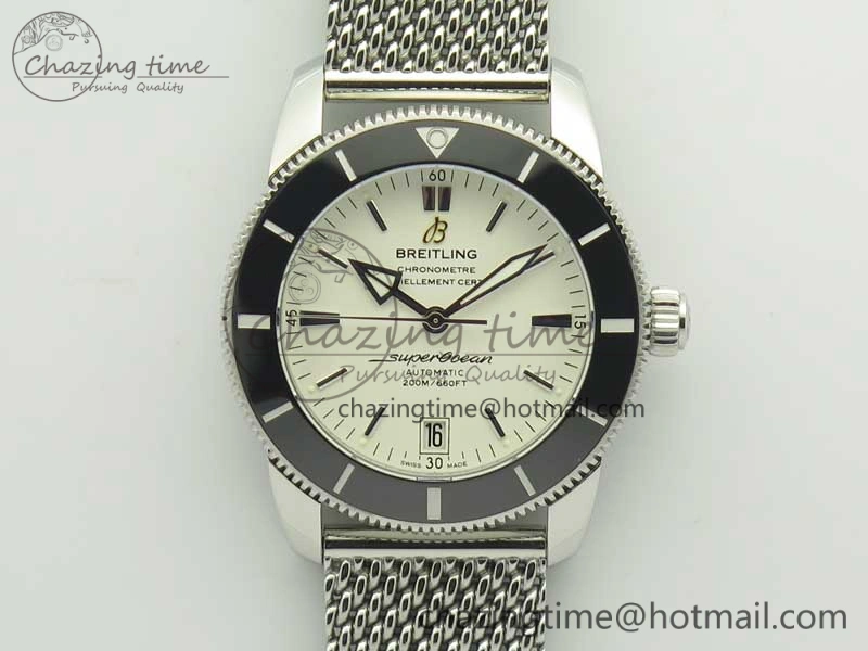 UrbanStyle Superocean Héritage II 42 SS GF 1:1 Best Edition Black Ceramic White Dial on SS Mesh Bracelet MIYOTA 5628