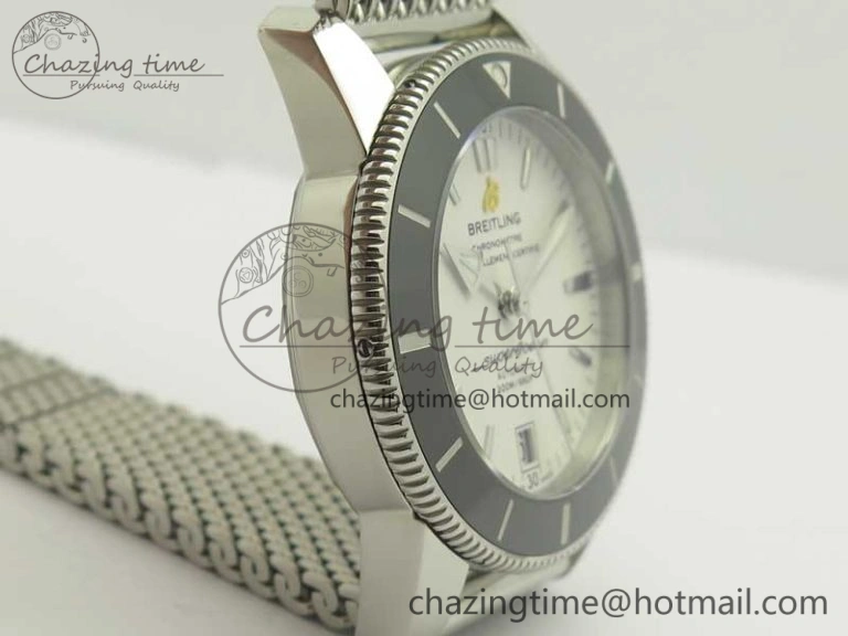 UrbanStyle Superocean Héritage II 42 SS GF 1:1 Best Edition Black Ceramic White Dial on SS Mesh Bracelet MIYOTA 5628