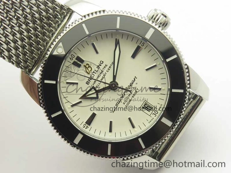 UrbanStyle Superocean Héritage II 42 SS GF 1:1 Best Edition Black Ceramic White Dial on SS Mesh Bracelet MIYOTA 5628
