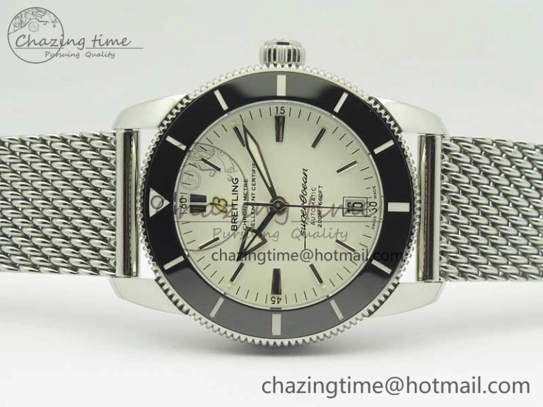 UrbanStyle Superocean Héritage II 42 SS GF 1:1 Best Edition Black Ceramic White Dial on SS Mesh Bracelet MIYOTA 5628
