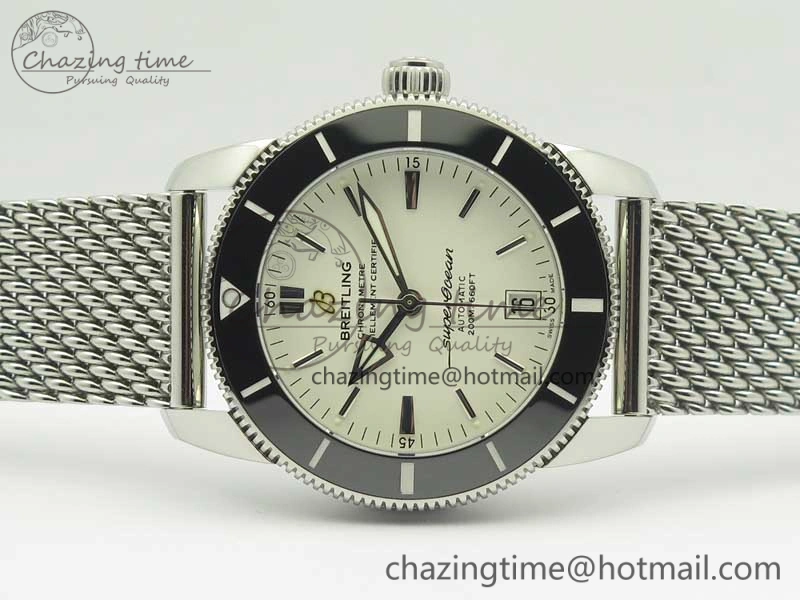 UrbanStyle Superocean Héritage II 42 SS GF 1:1 Best Edition Black Ceramic White Dial on SS Mesh Bracelet MIYOTA 5628