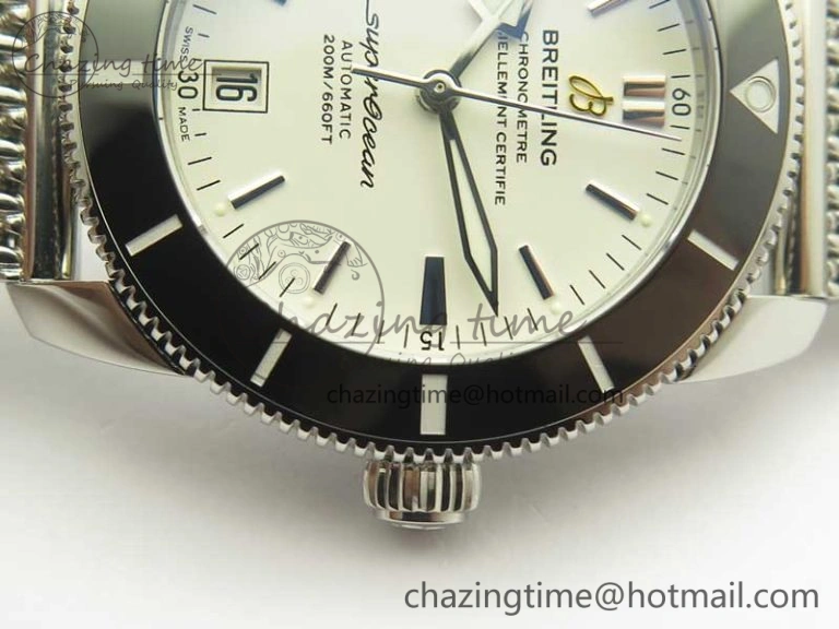 UrbanStyle Superocean Héritage II 42 SS GF 1:1 Best Edition Black Ceramic White Dial on SS Mesh Bracelet MIYOTA 5628