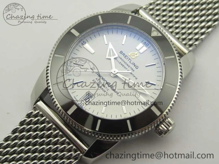 UrbanStyle Superocean Héritage II 42 SS GF 1:1 Best Edition Black Ceramic White Dial on SS Mesh Bracelet MIYOTA 5628