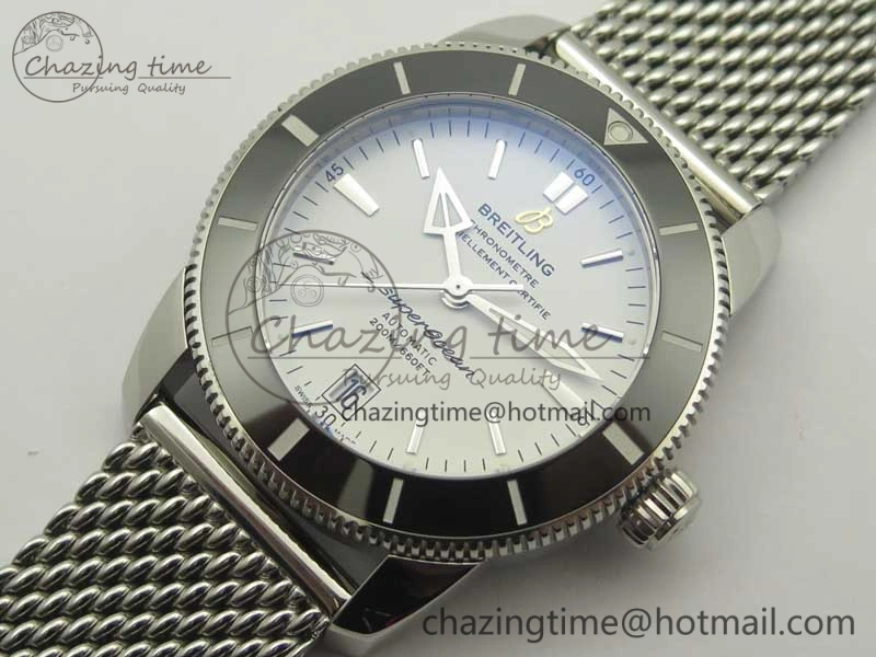 UrbanStyle Superocean Héritage II 42 SS GF 1:1 Best Edition Black Ceramic White Dial on SS Mesh Bracelet MIYOTA 5628