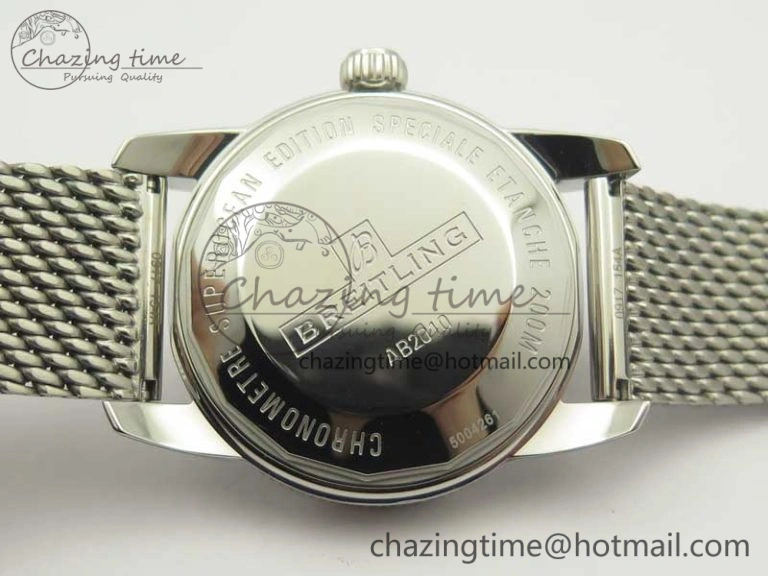 UrbanStyle Superocean Héritage II 42 SS GF 1:1 Best Edition Black Ceramic White Dial on SS Mesh Bracelet MIYOTA 5628