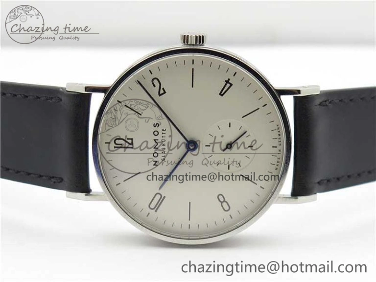 Tangente Automatic 38mm SS MKS 1:1 Best Edition White Dial Numeral Markers on Black Leather Strap A23J SunProtective 7632