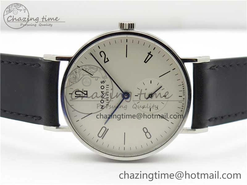 Tangente Automatic 38mm SS MKS 1:1 Best Edition White Dial Numeral Markers on Black Leather Strap A23J SunProtective 7632