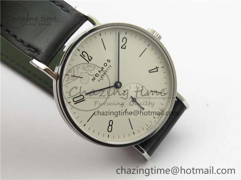 Tangente Automatic 38mm SS MKS 1:1 Best Edition White Dial Numeral Markers on Black Leather Strap A23J SunProtective 7632