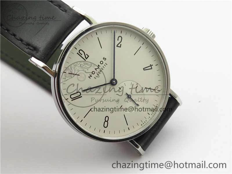 Tangente Automatic 38mm SS MKS 1:1 Best Edition White Dial Numeral Markers on Black Leather Strap A23J SunProtective 7632
