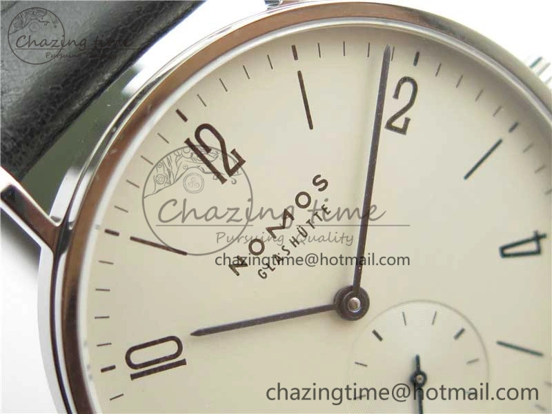 Tangente Automatic 38mm SS MKS 1:1 Best Edition White Dial Numeral Markers on Black Leather Strap A23J SunProtective 7632