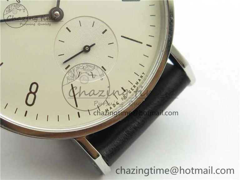 Tangente Automatic 38mm SS MKS 1:1 Best Edition White Dial Numeral Markers on Black Leather Strap A23J SunProtective 7632