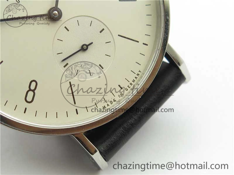 Tangente Automatic 38mm SS MKS 1:1 Best Edition White Dial Numeral Markers on Black Leather Strap A23J SunProtective 7632