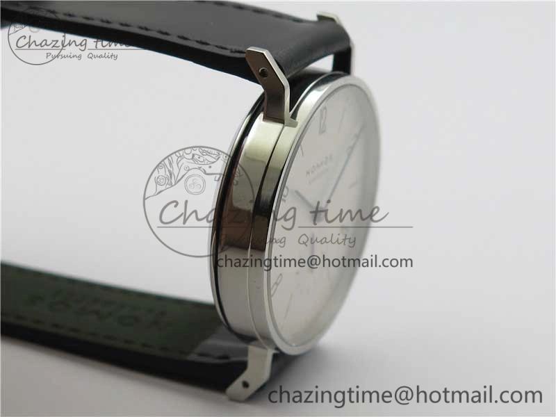 Tangente Automatic 38mm SS MKS 1:1 Best Edition White Dial Numeral Markers on Black Leather Strap A23J SunProtective 7632