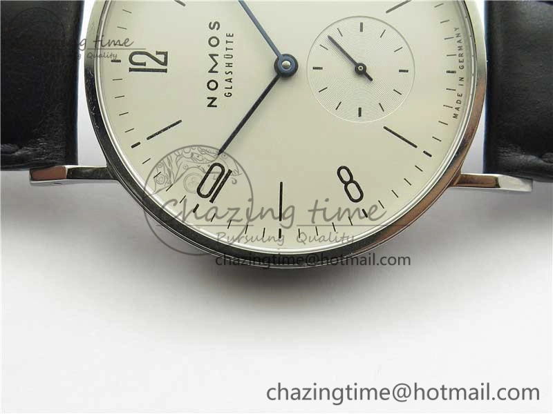 Tangente Automatic 38mm SS MKS 1:1 Best Edition White Dial Numeral Markers on Black Leather Strap A23J SunProtective 7632