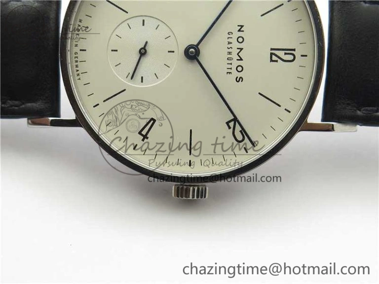 Tangente Automatic 38mm SS MKS 1:1 Best Edition White Dial Numeral Markers on Black Leather Strap A23J SunProtective 7632
