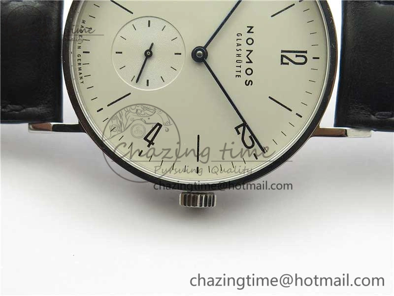 Tangente Automatic 38mm SS MKS 1:1 Best Edition White Dial Numeral Markers on Black Leather Strap A23J SunProtective 7632