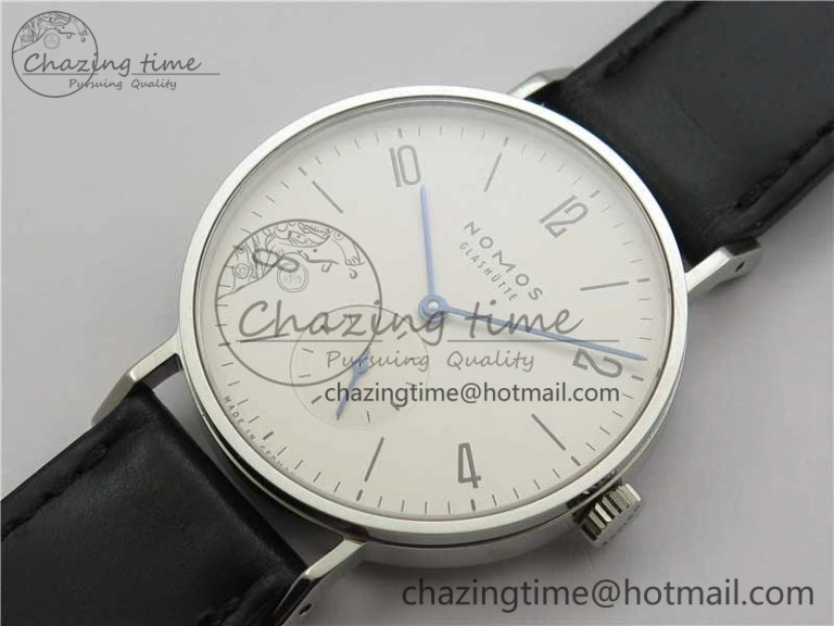 Tangente Automatic 38mm SS MKS 1:1 Best Edition White Dial Numeral Markers on Black Leather Strap A23J SunProtective 7632