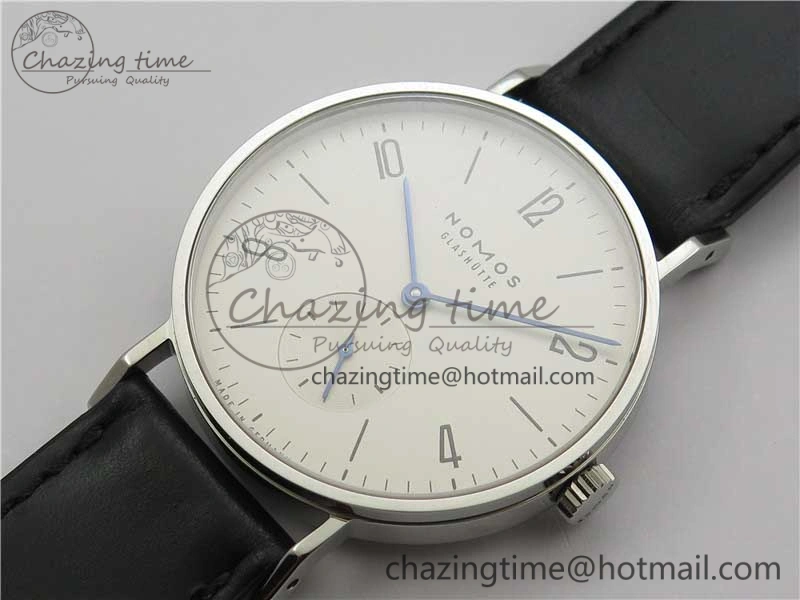 Tangente Automatic 38mm SS MKS 1:1 Best Edition White Dial Numeral Markers on Black Leather Strap A23J SunProtective 7632