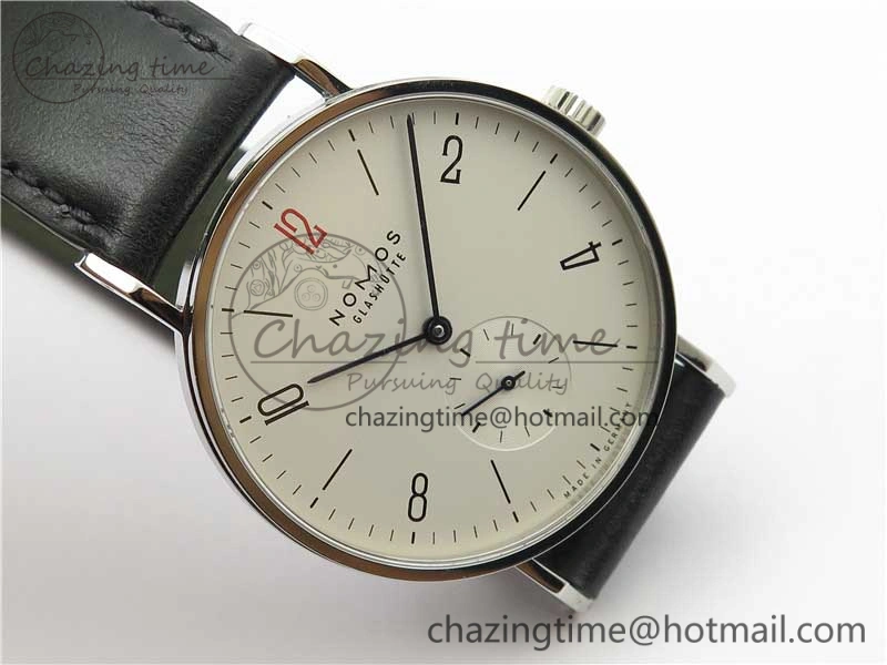 Tangente Automatic 38mm SS MKS 1:1 Best Edition White Dial Red 12 Marker on Black Leather Strap A23J Premium 7633