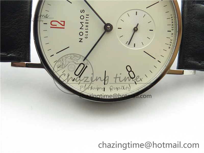 Tangente Automatic 38mm SS MKS 1:1 Best Edition White Dial Red 12 Marker on Black Leather Strap A23J Premium 7633