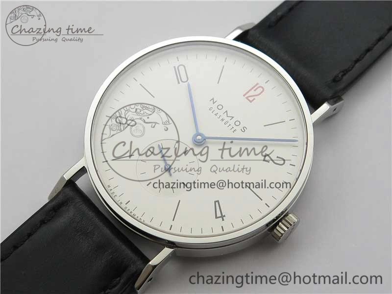 Tangente Automatic 38mm SS MKS 1:1 Best Edition White Dial Red 12 Marker on Black Leather Strap A23J Premium 7633
