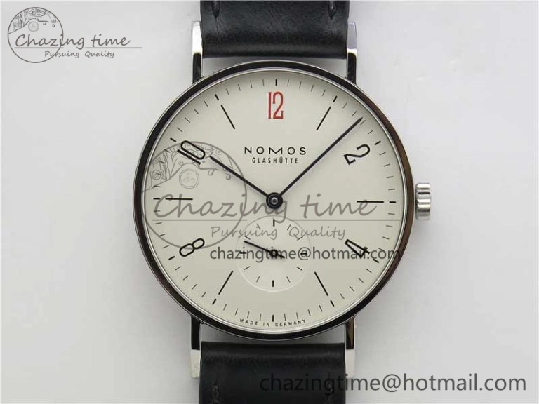 Tangente Automatic 38mm SS MKS 1:1 Best Edition White Dial Red 12 Marker on Black Leather Strap A23J Premium 7633