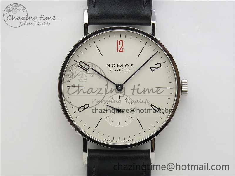 Tangente Automatic 38mm SS MKS 1:1 Best Edition White Dial Red 12 Marker on Black Leather Strap A23J Premium 7633