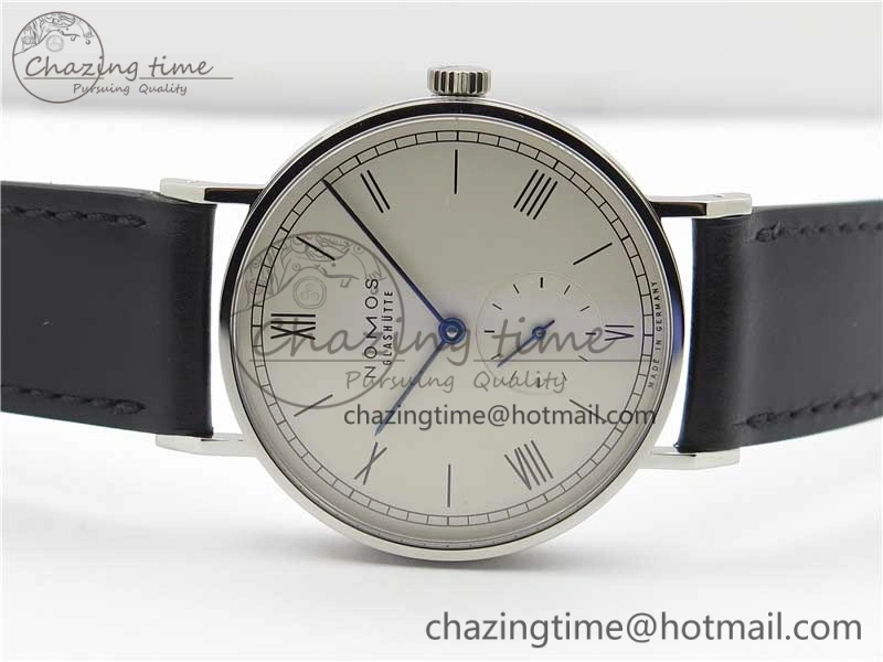 Elegant Tangente Automatic 38mm SS MKS 1:1 Best Edition White Dial Roman Markers on Black Leather Strap A23J 7693