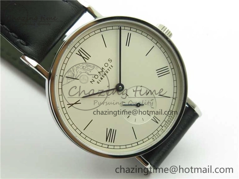 Elegant Tangente Automatic 38mm SS MKS 1:1 Best Edition White Dial Roman Markers on Black Leather Strap A23J 7693