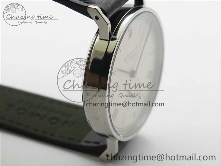 Elegant Tangente Automatic 38mm SS MKS 1:1 Best Edition White Dial Roman Markers on Black Leather Strap A23J 7693
