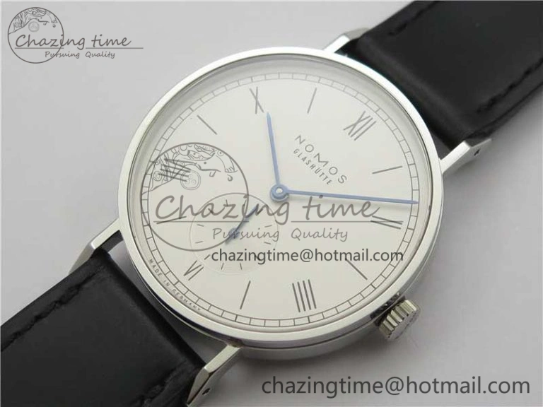 Elegant Tangente Automatic 38mm SS MKS 1:1 Best Edition White Dial Roman Markers on Black Leather Strap A23J 7693