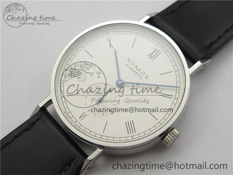 Elegant Tangente Automatic 38mm SS MKS 1:1 Best Edition White Dial Roman Markers on Black Leather Strap A23J 7693