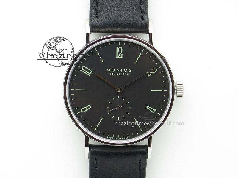 Tangente SS Black Dial On Black Leather Strap A Breathable 7643