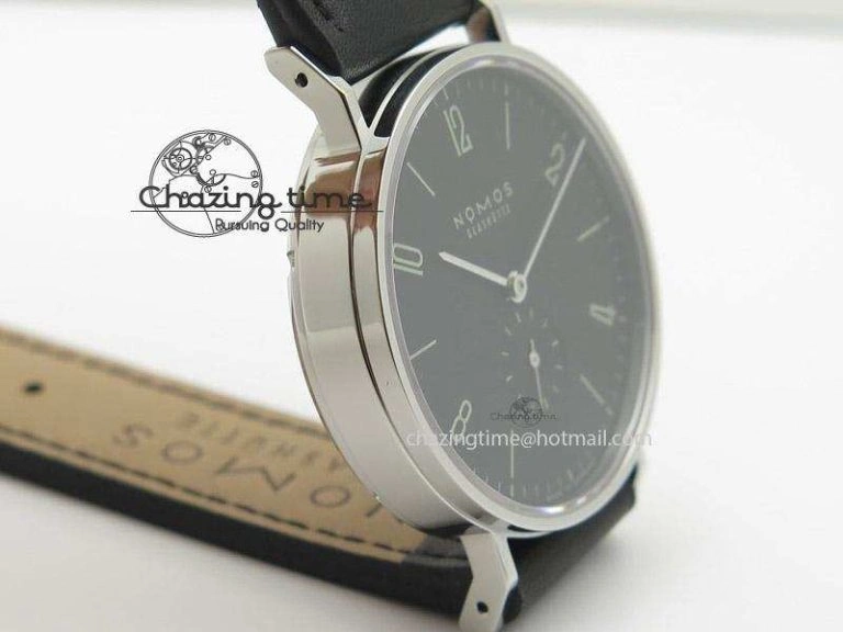 Tangente SS Black Dial On Black Leather Strap A Breathable 7643