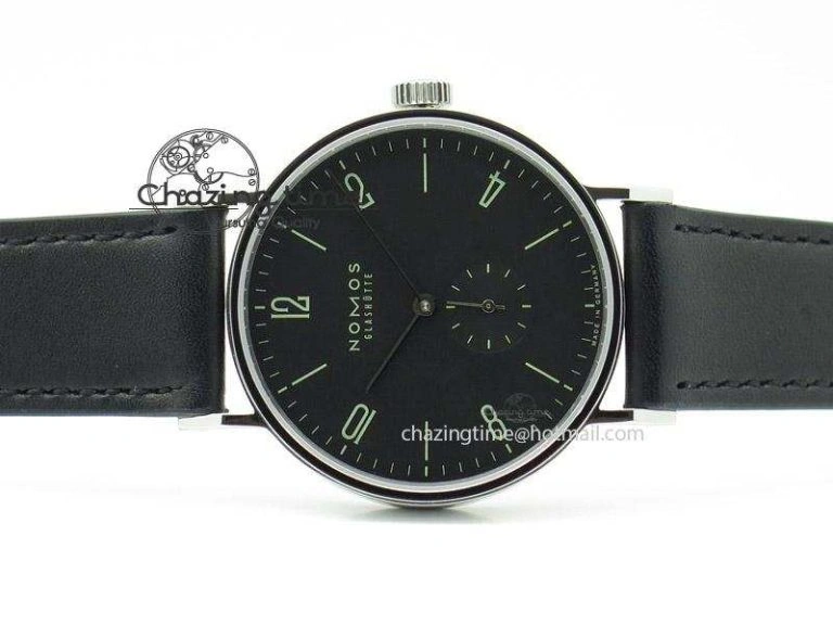 Tangente SS Black Dial On Black Leather Strap A Breathable 7643