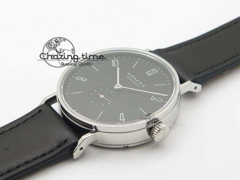 Tangente SS Black Dial On Black Leather Strap A Breathable 7643