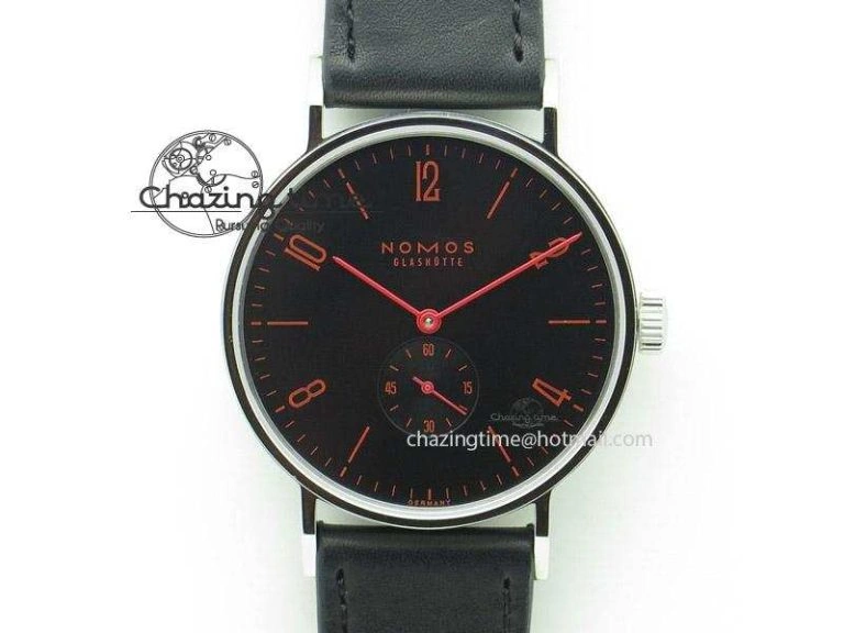 DailyWear Tangente SS Black Dial Red Number Markers On Black Leather Strap A 7640