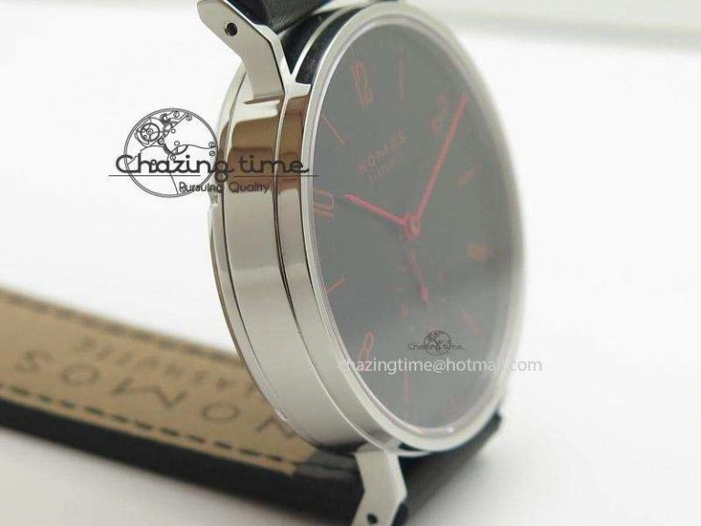 DailyWear Tangente SS Black Dial Red Number Markers On Black Leather Strap A 7640