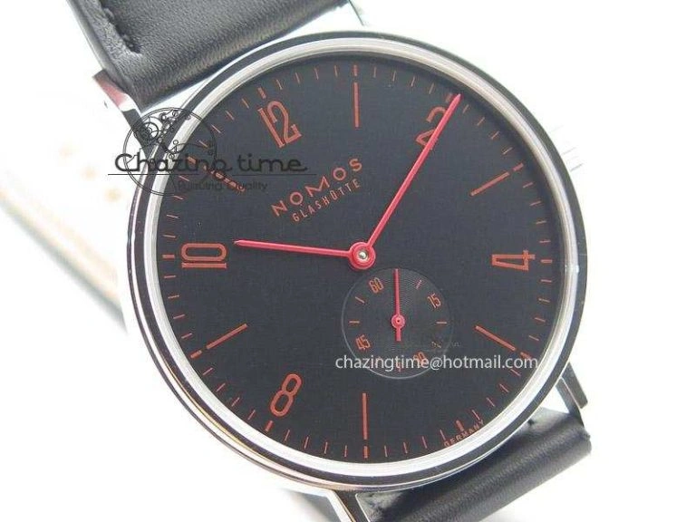 DailyWear Tangente SS Black Dial Red Number Markers On Black Leather Strap A 7640