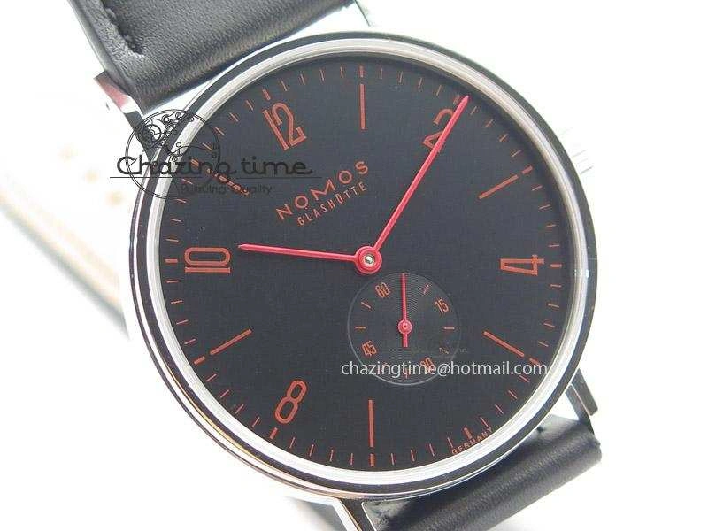 DailyWear Tangente SS Black Dial Red Number Markers On Black Leather Strap A 7640