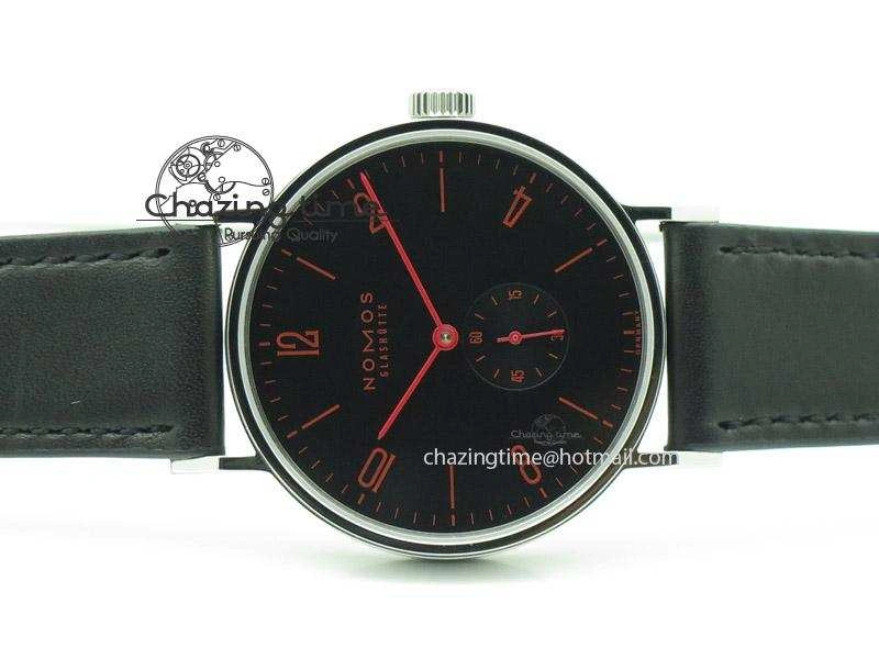 DailyWear Tangente SS Black Dial Red Number Markers On Black Leather Strap A 7640